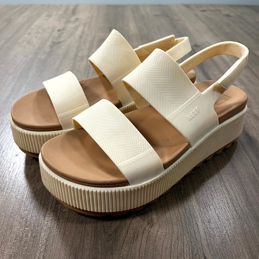 Reef Sandals Water Vista Higher Platform Cloud Cream Strappy Womens Size 8